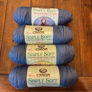 New Lot Of 4 Caron Simply Soft Yarn Country Blue 9710 6 Oz. No Dye Lot Yarn